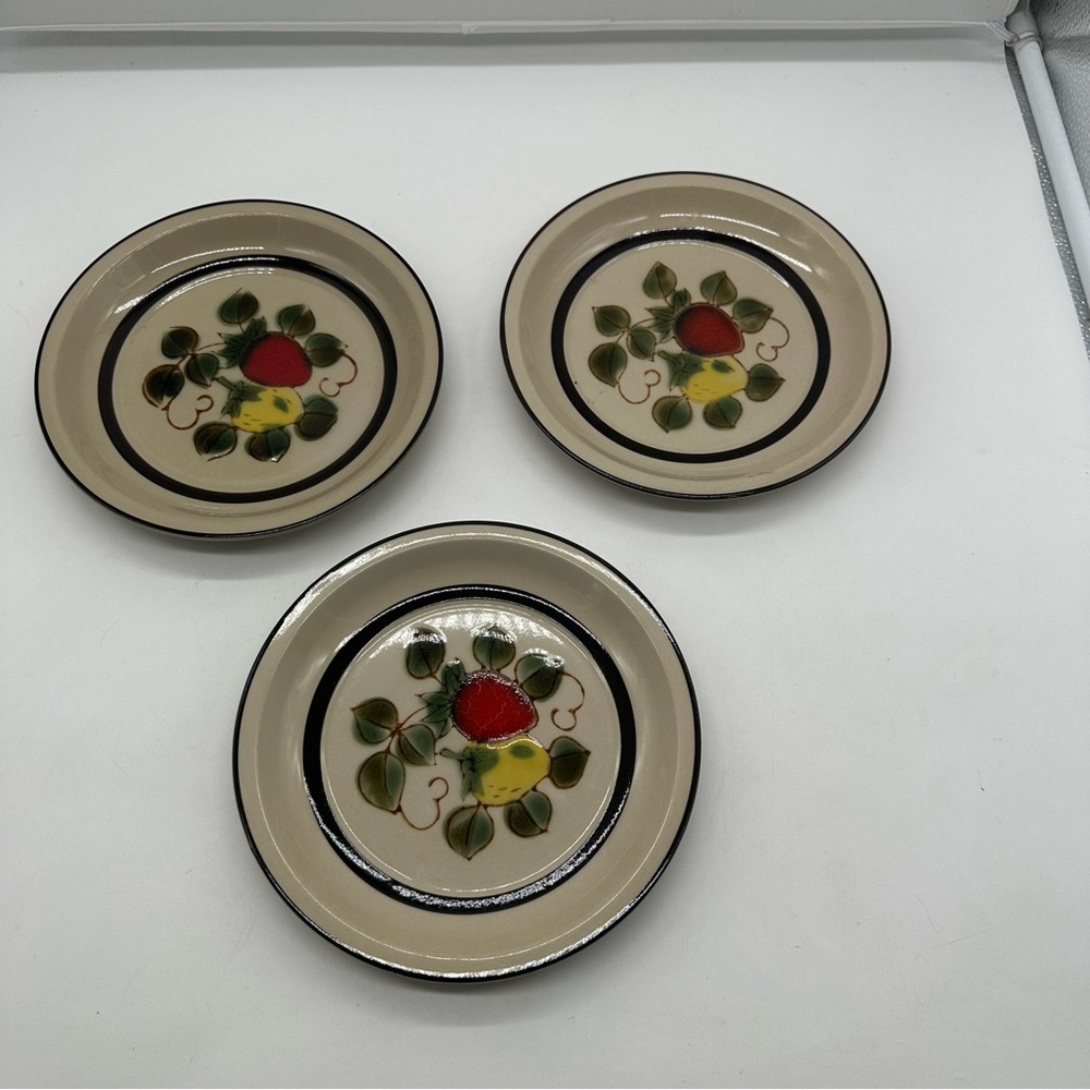Set of 3 Vintage Sears Strawberries Salad Plate Plates 7 1/2" Stoneware